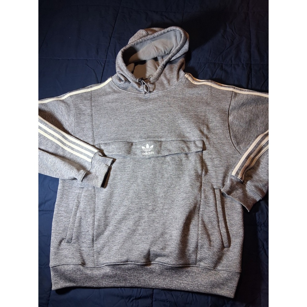 Vintage 90s Adidas Sleeve Stripe Hoodie Mens‎ Large Anarak Kangaroo Pocket